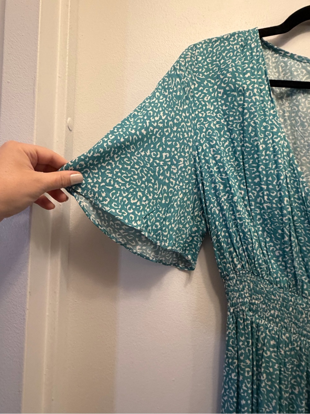 NWT Teal Floral High Low Maxi Dress Flutter Sleeve Elastic Waist Sea Foam Green - Picture 6 of 12